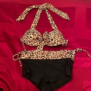 Two piece leopard print swimsuit